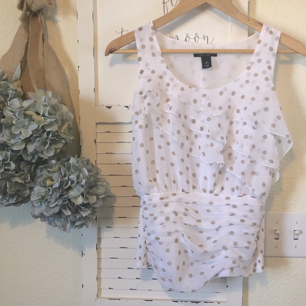 WHBM White Polka Dot Blouse XS